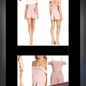 Anthropologie Greylin Ellie Blush Pink Off the Shoulder Tie Waist Romper SZ S